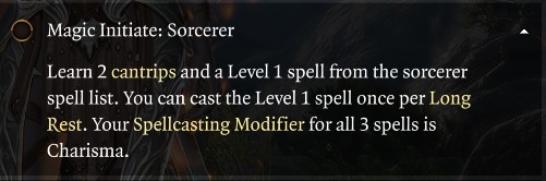 Baldur's Gate 3 Magic Initiate Sorcerer Feat