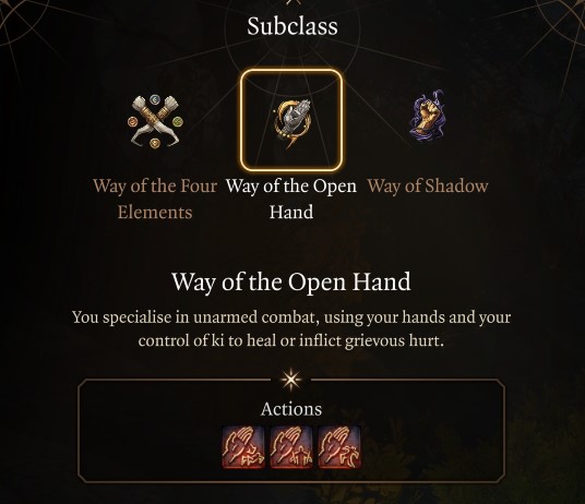 BG3 Monk Way of the Open Hand