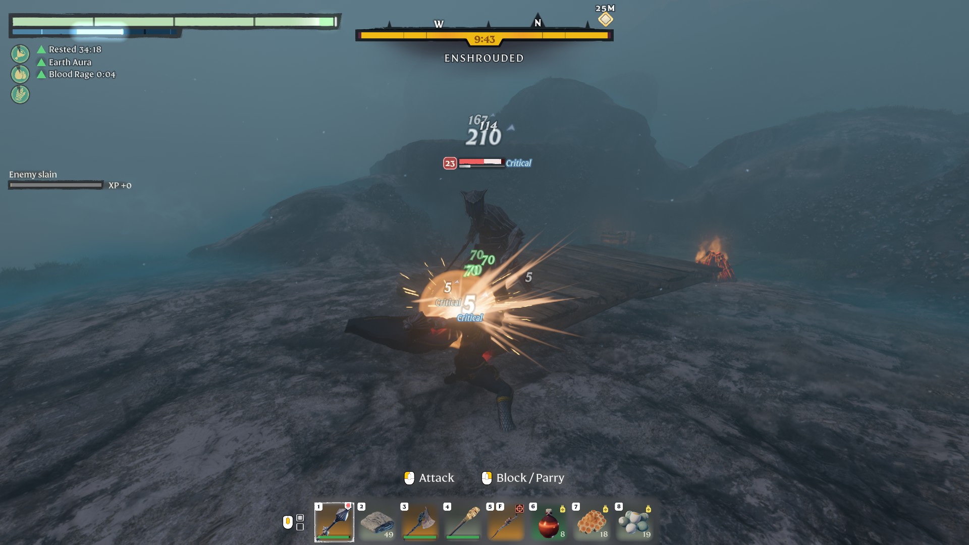 healing on a critical strike with Barbarian in Enshrouded Game